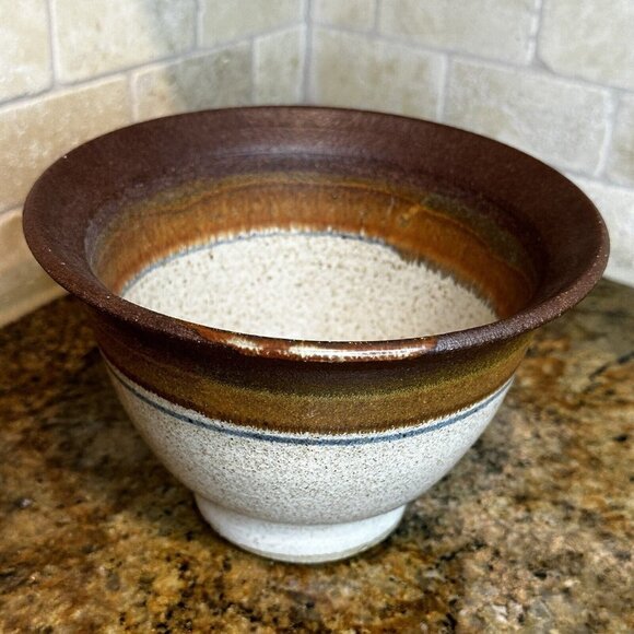 Michael Obranovich Stoneware Pottery Bowl Earthtones Spotted Signed 7.5" X 5.2" - Picture 3 of 12